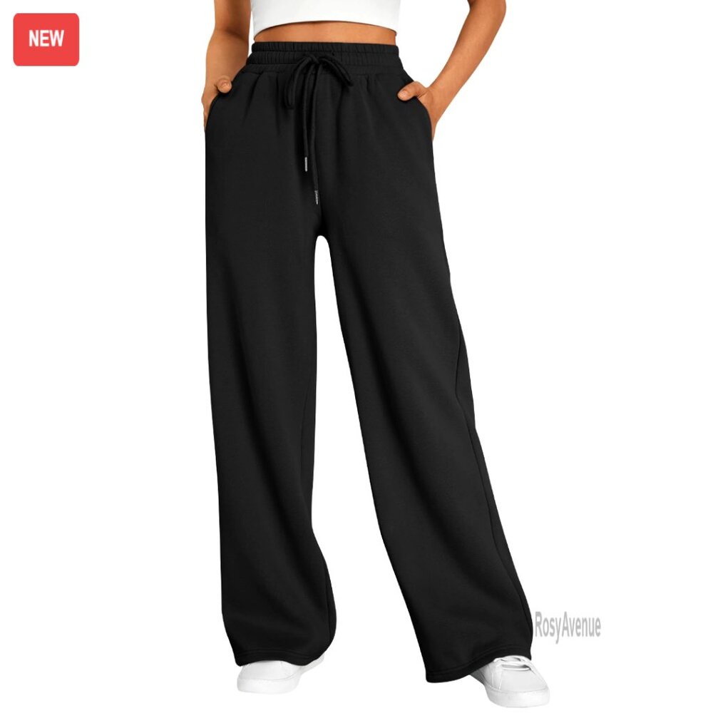 Wide Leg Fleece Lined Sweatpants High Waist Baggy Lounge Travel Joggers